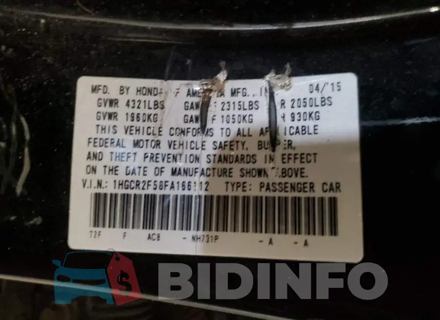 1HGCR2F58FA166112 Photo# 12
