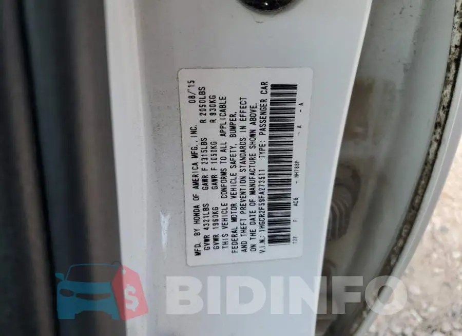 1HGCR2F59FA273511 Photo# 12