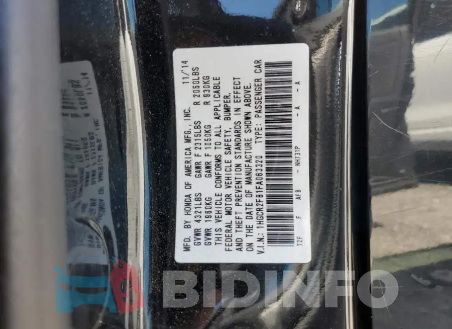 1HGCR2F81FA063320 Photo# 12