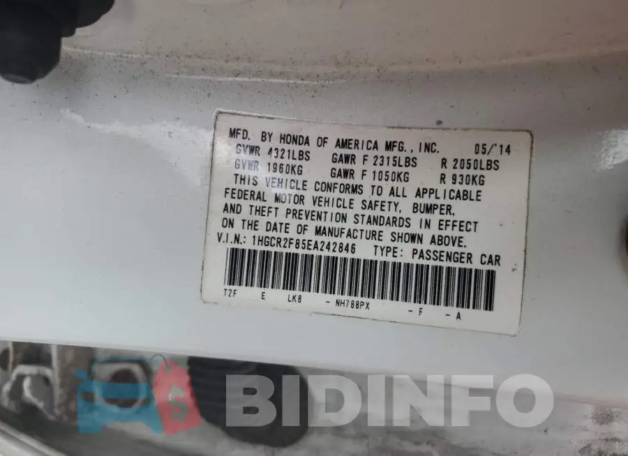 1HGCR2F85EA242846 Photo# 12