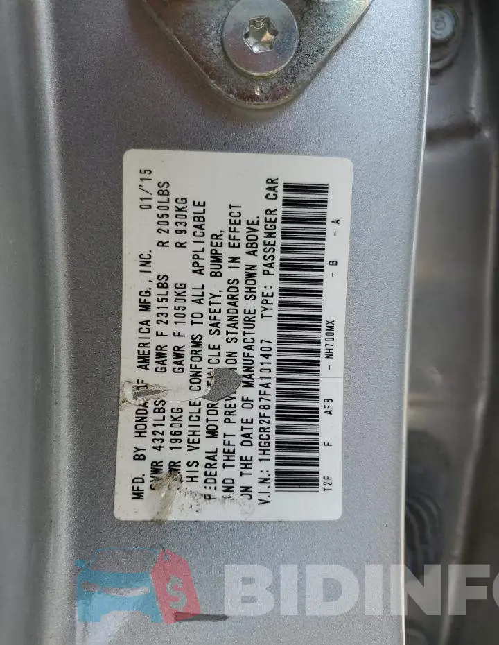 1HGCR2F87FA101407 Photo# 12