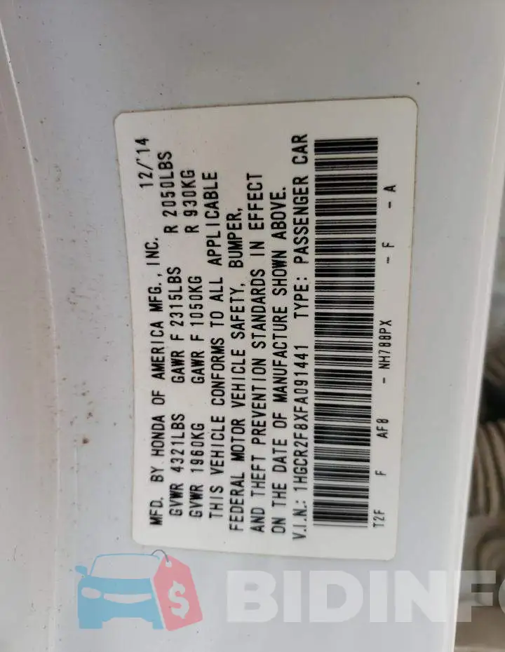1HGCR2F8XFA091441 Photo# 12