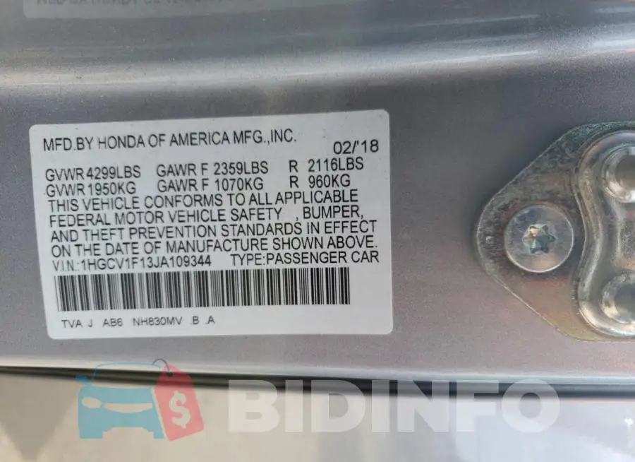 1HGCV1F13JA109344 Photo# 13