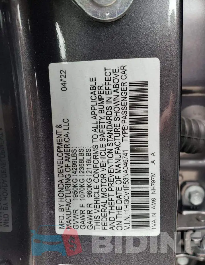 1HGCV1F53NA046741 Photo# 12