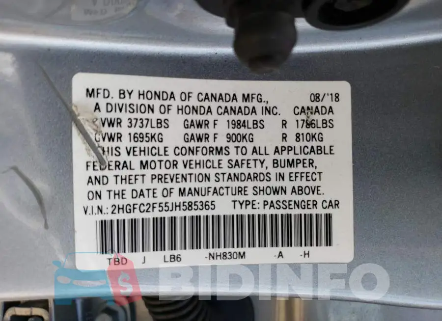 2HGFC2F55JH585365 Photo# 12