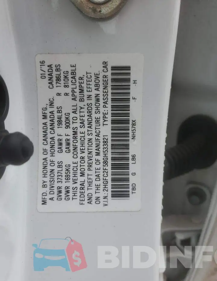 2HGFC2F58GH533821 Photo# 12
