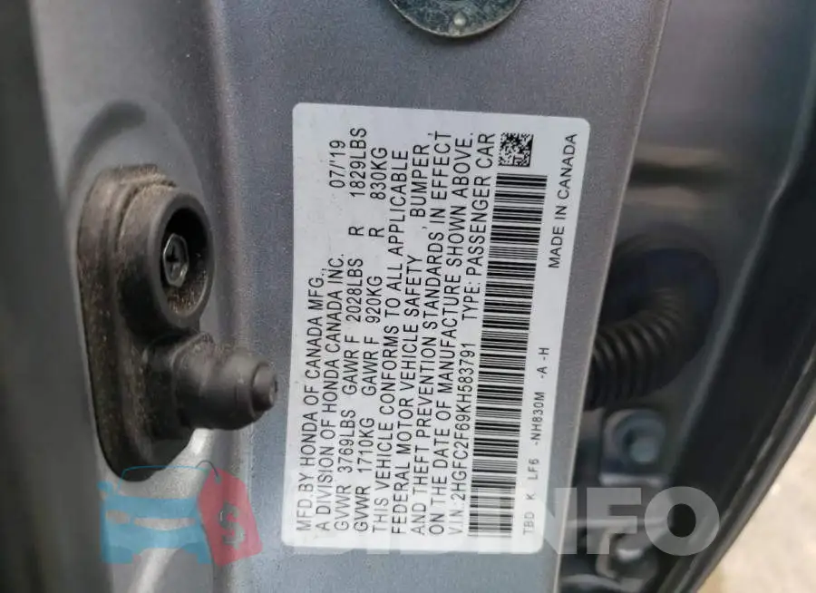 2HGFC2F69KH583791 Photo# 13