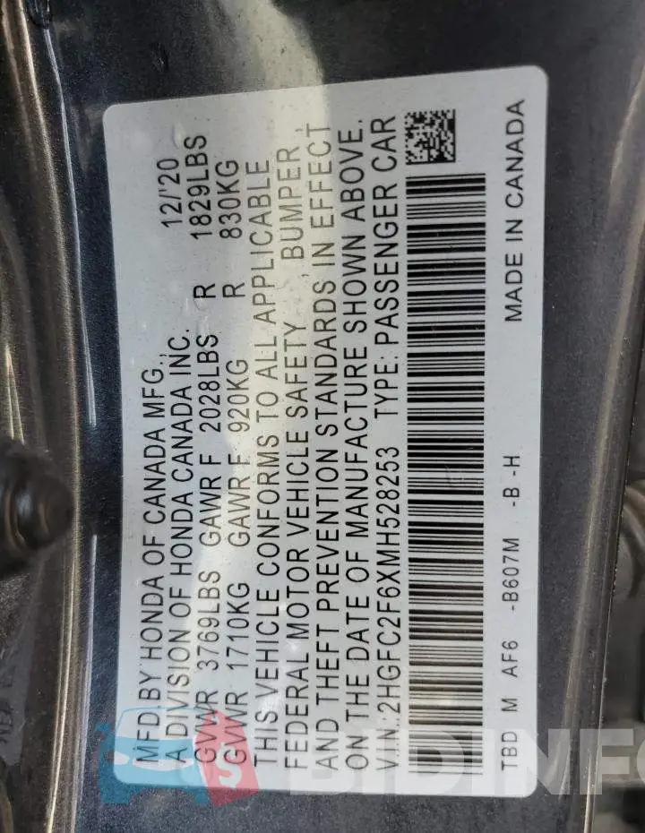 2HGFC2F6XMH528253 Photo# 12