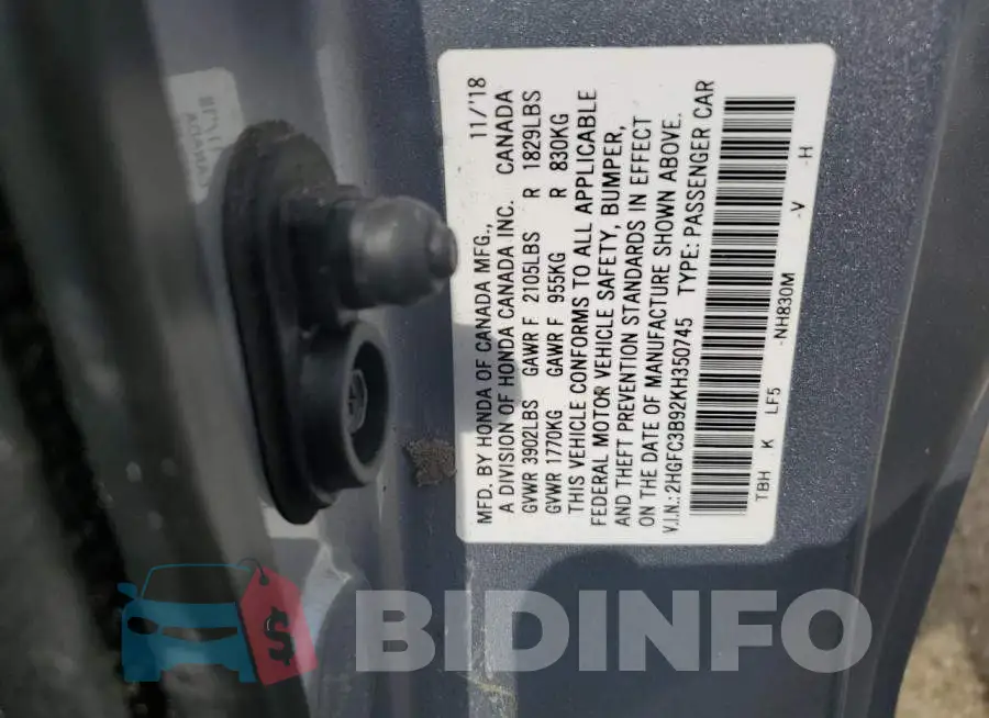 2HGFC3B92KH350745 Photo# 12
