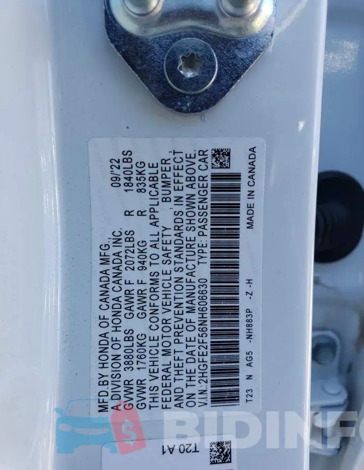 2HGFE2F56NH606630 Photo# 12