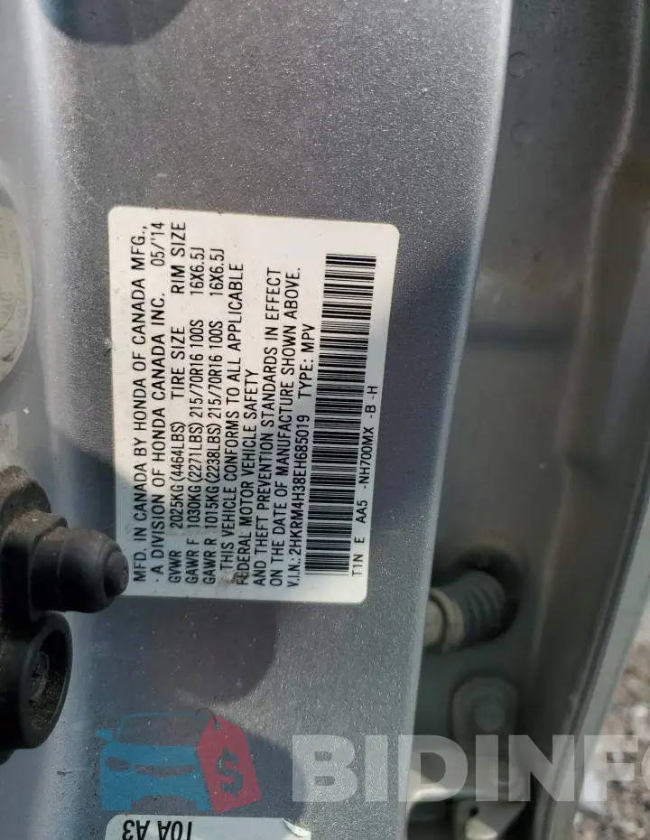 2HKRM4H38EH685019 Photo# 12