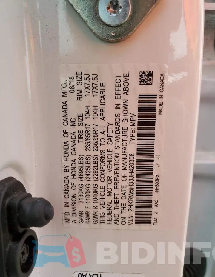 2HKRW5H33JH420308 Photo# 14