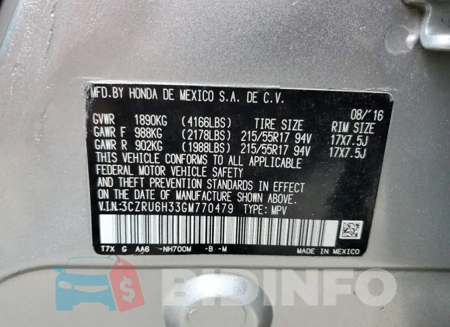 3CZRU6H33GM770479 Photo# 14