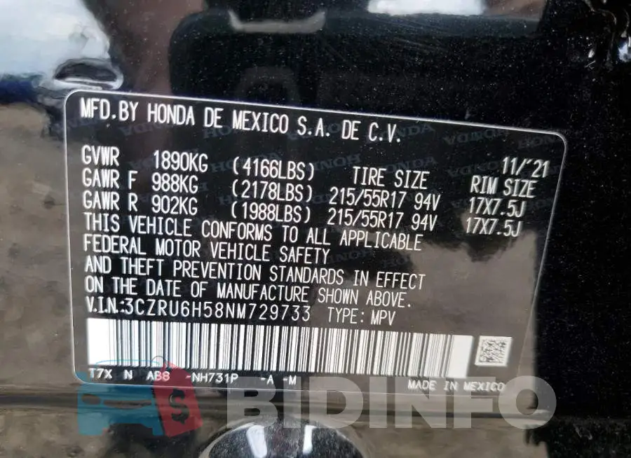 3CZRU6H58NM729733 Photo# 13