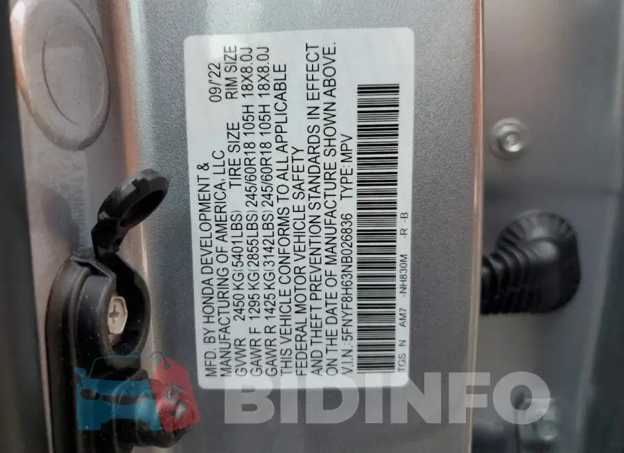 5FNYF8H63NB026836 Photo# 14