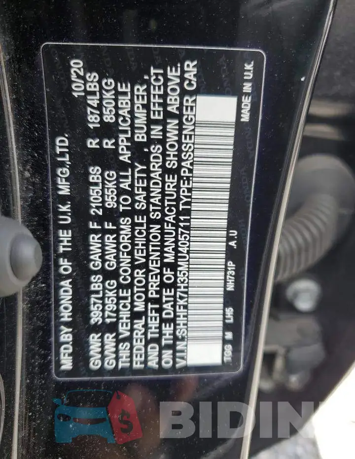 SHHFK7H35MU405711 Photo# 12
