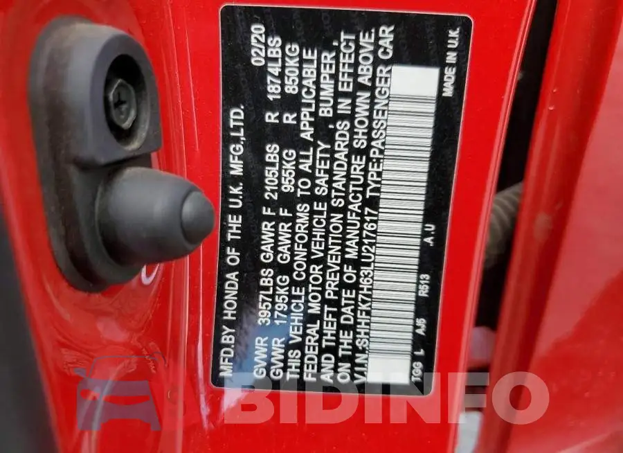 SHHFK7H63LU217617 Photo# 13