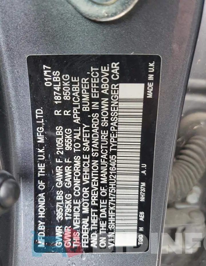 SHHFK7H75HU216405 Photo# 12