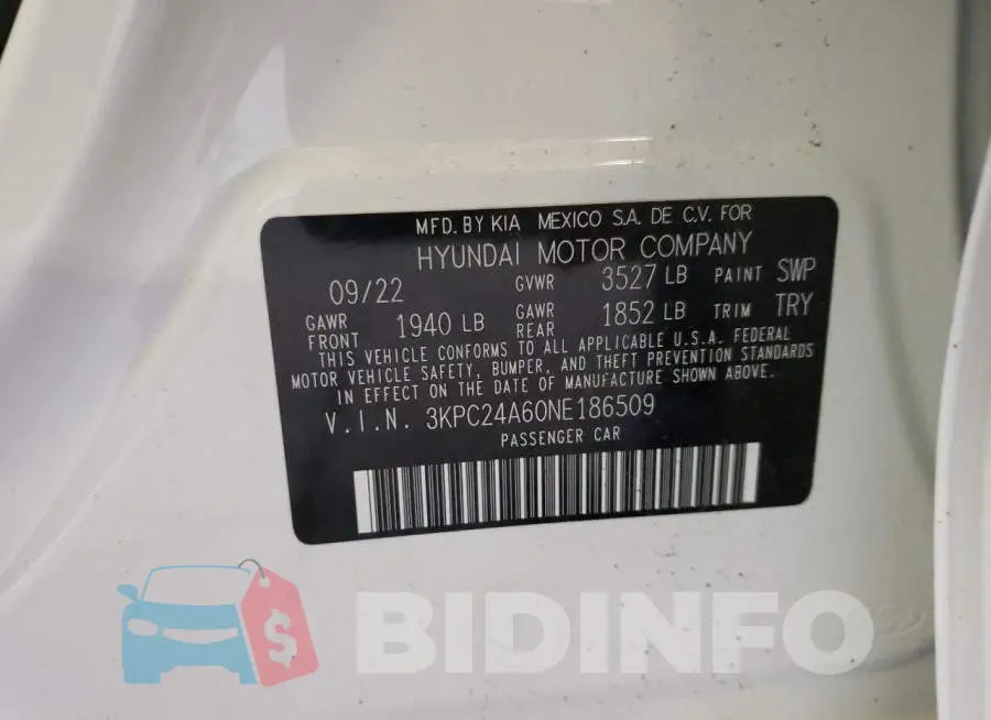 3KPC24A60NE186509 Photo# 12