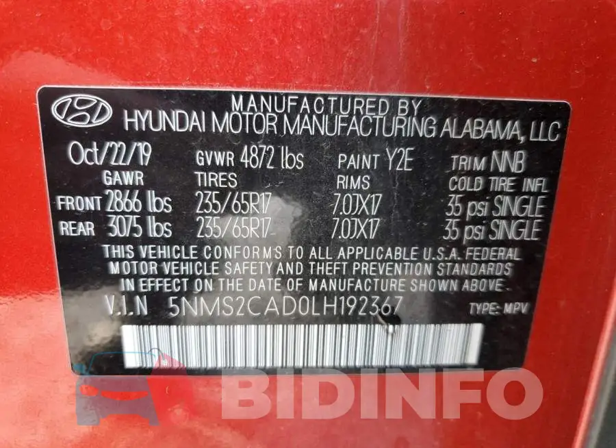 5NMS2CAD0LH192367 Photo# 13