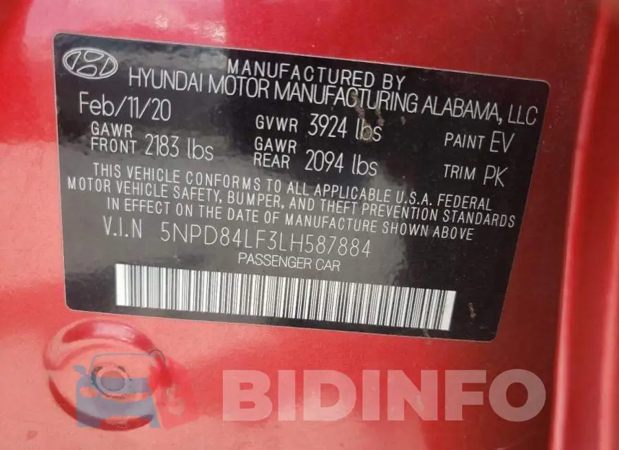5NPD84LF3LH587884 Photo# 12