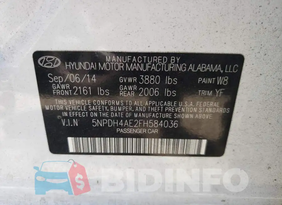 5NPDH4AE2FH584036 Photo# 13