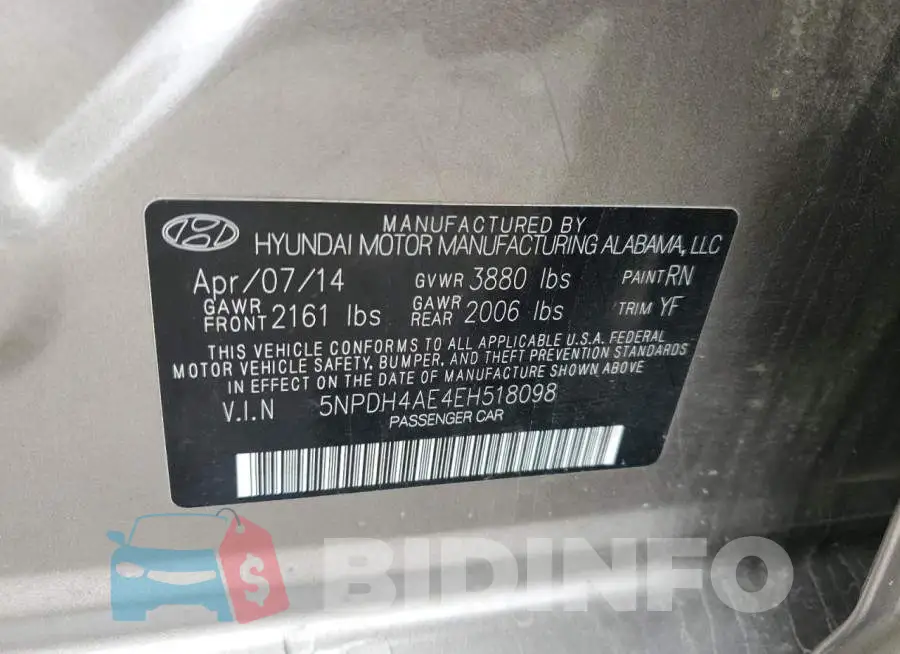 5NPDH4AE4EH518098 Photo# 12