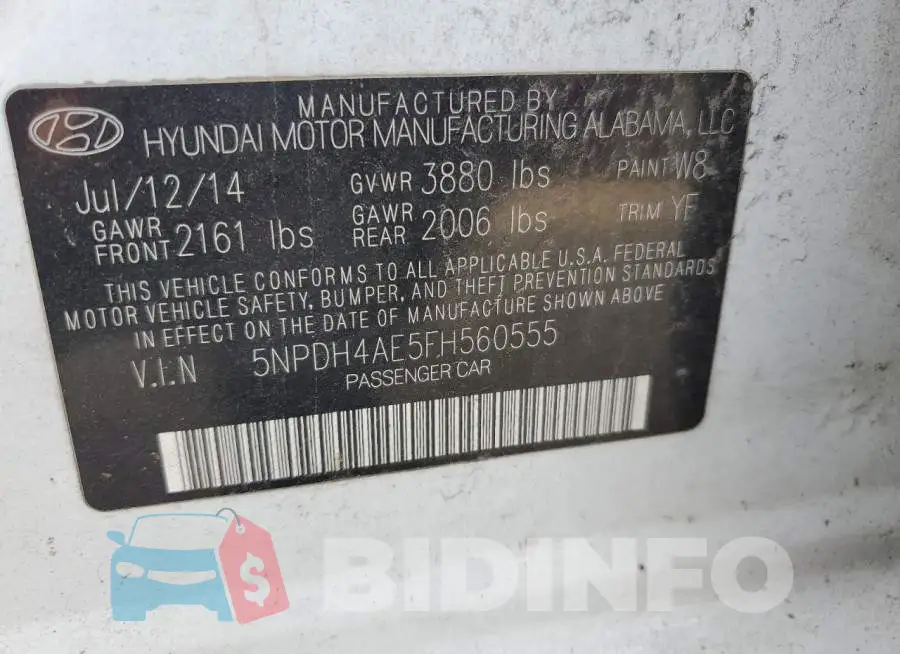 5NPDH4AE5FH560555 Photo# 12