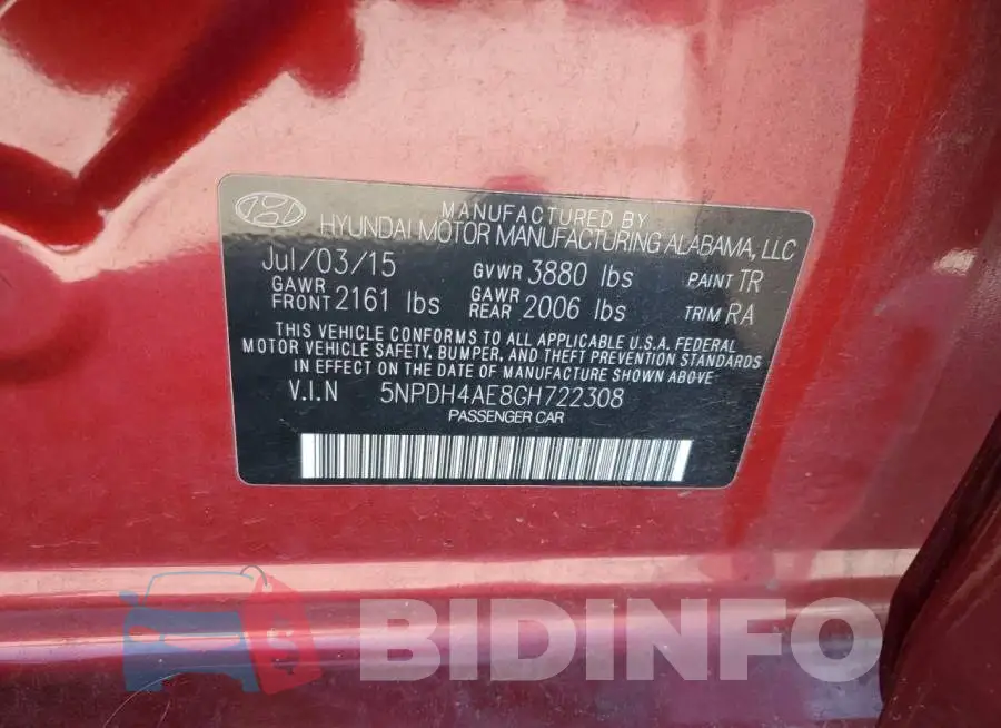 5NPDH4AE8GH722308 Photo# 12