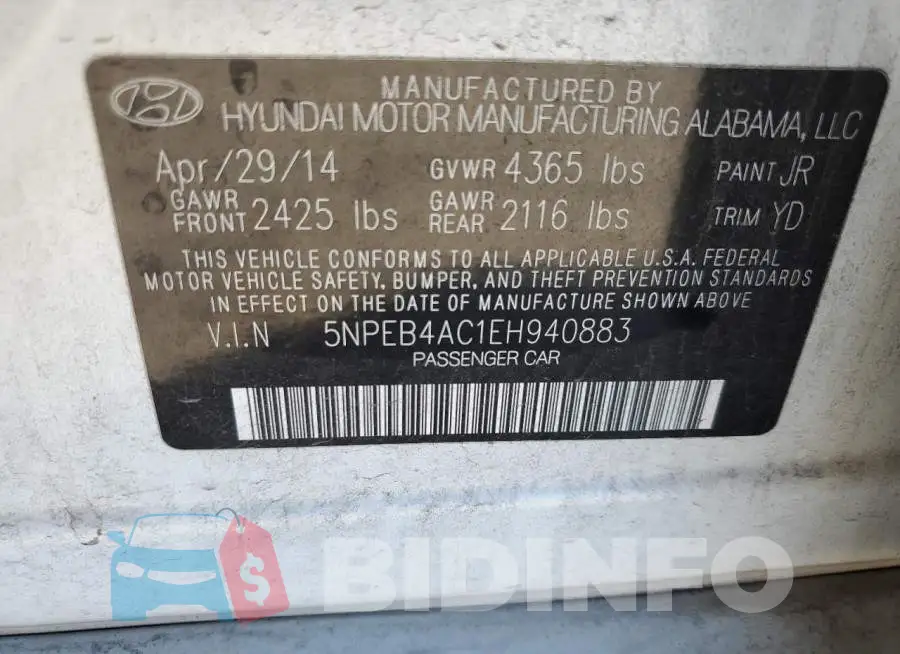 5NPEB4AC1EH940883 Photo# 12