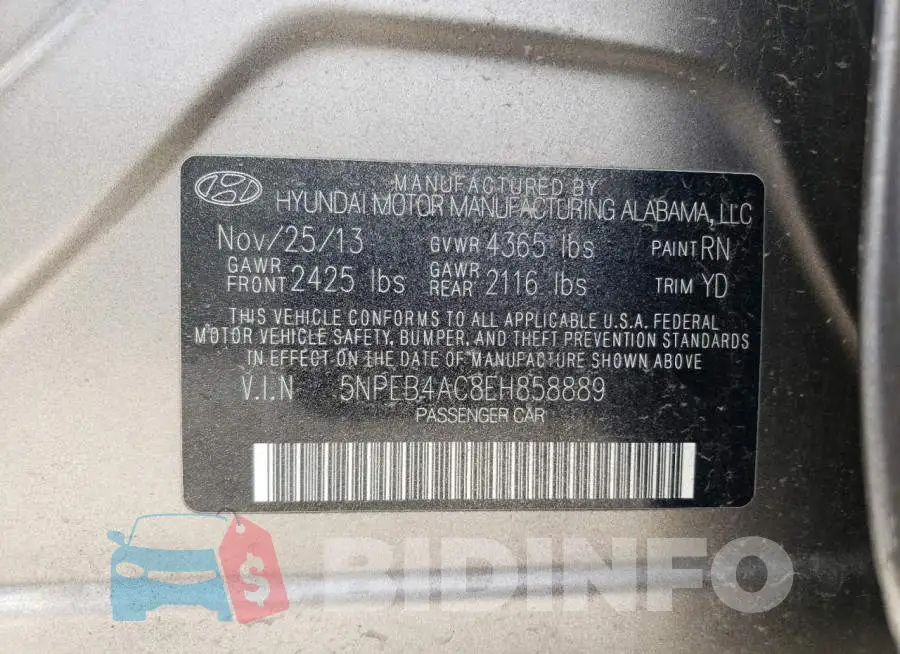 5NPEB4AC8EH858889 Photo# 12