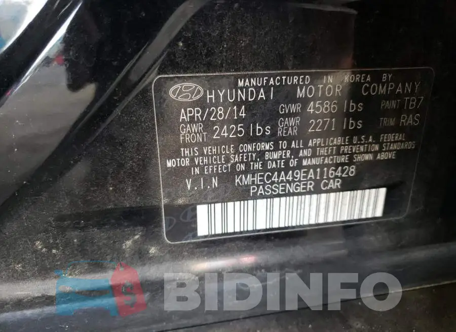 KMHEC4A49EA116428 Photo# 12