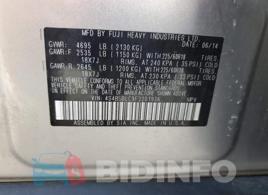 4S4BSBLC9F3201936 Photo# 12