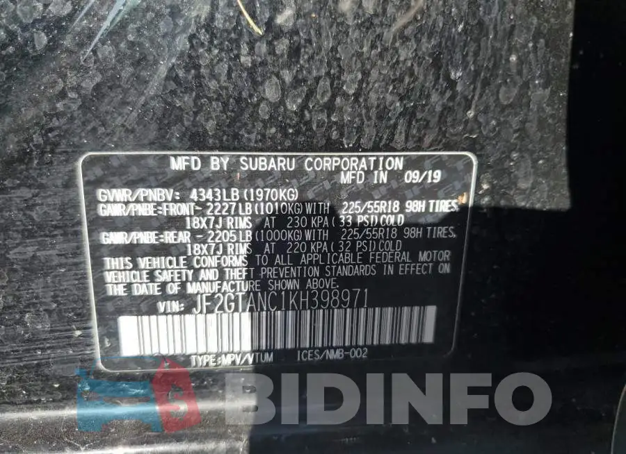 JF2GTANC1KH398971 Photo# 14