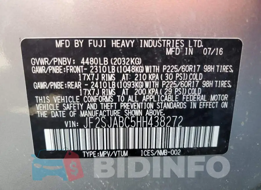 JF2SJABC5HH438272 Photo# 13