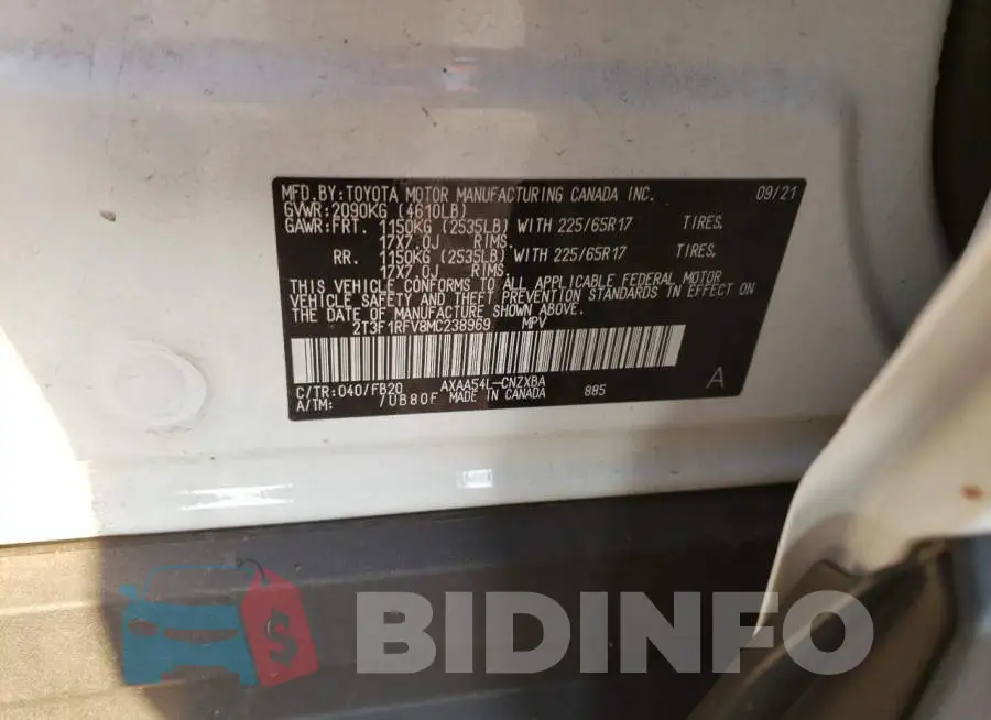 2T3F1RFV8MC238969 Photo# 12