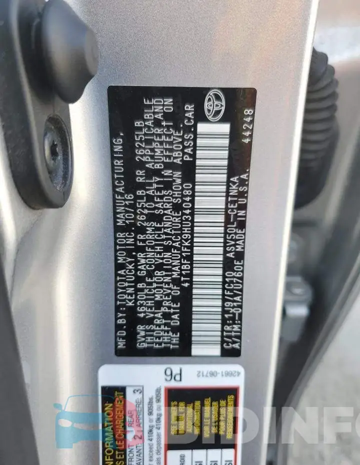 4T1BF1FK9HU340480 Photo# 12