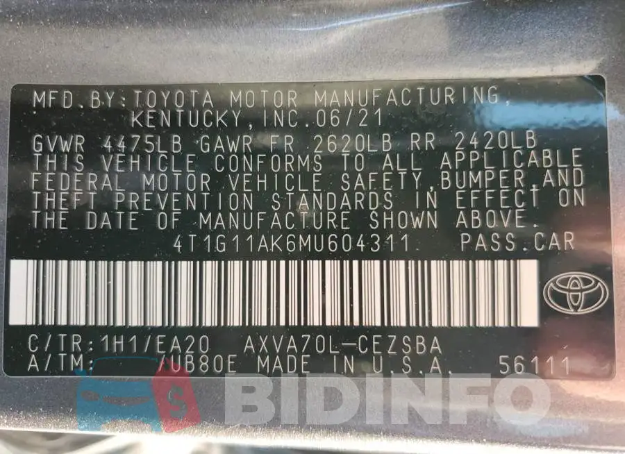 4T1G11AK6MU604311 Photo# 12