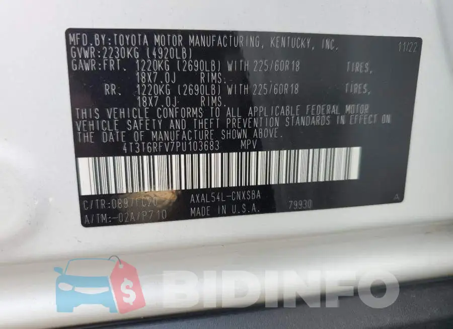 4T3T6RFV7PU103683 Photo# 13