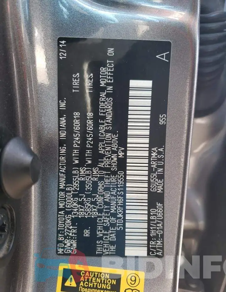 5TDJKRFH6FS119550 Photo# 14