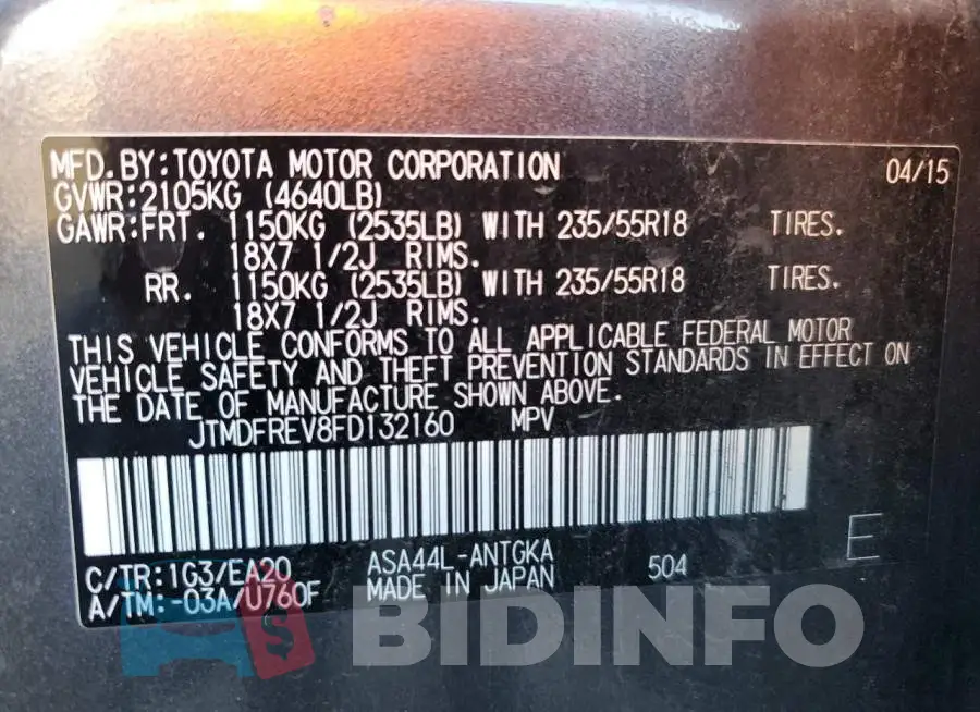 JTMDFREV8FD132160 Photo# 14