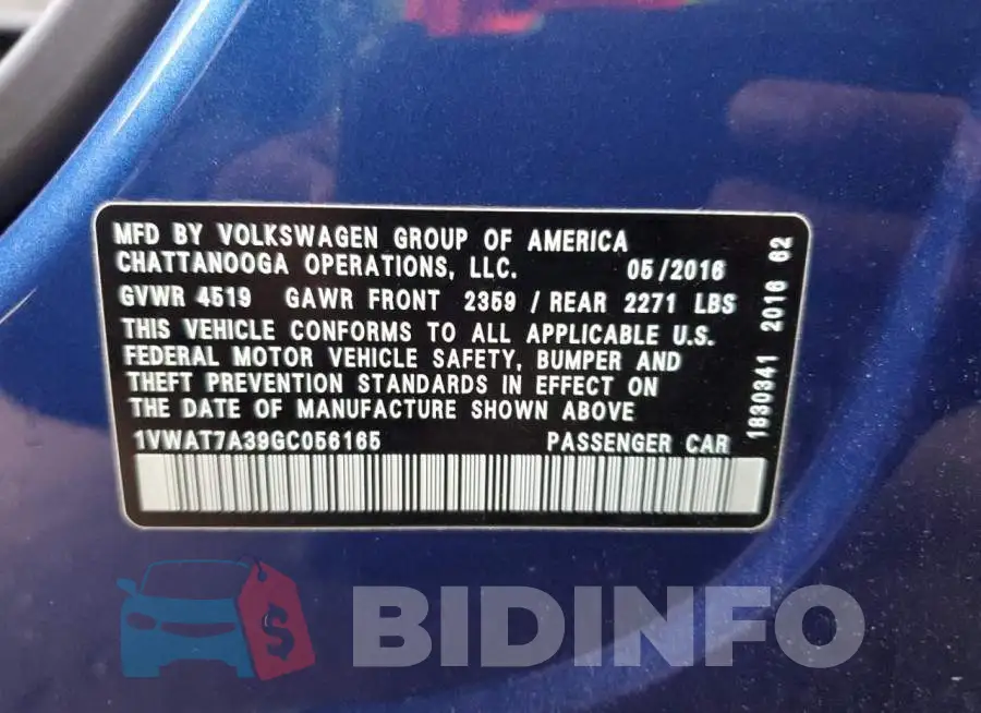 1VWAT7A39GC056165 Photo# 12