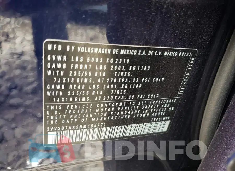3VV2B7AX9NM169771 Photo# 14