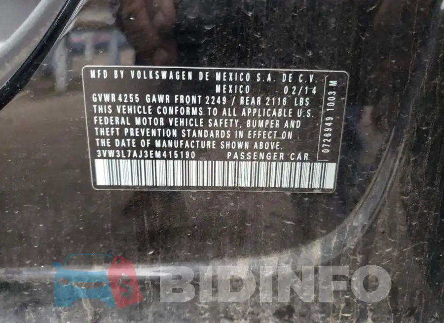3VW3L7AJ3EM415190 Photo# 12