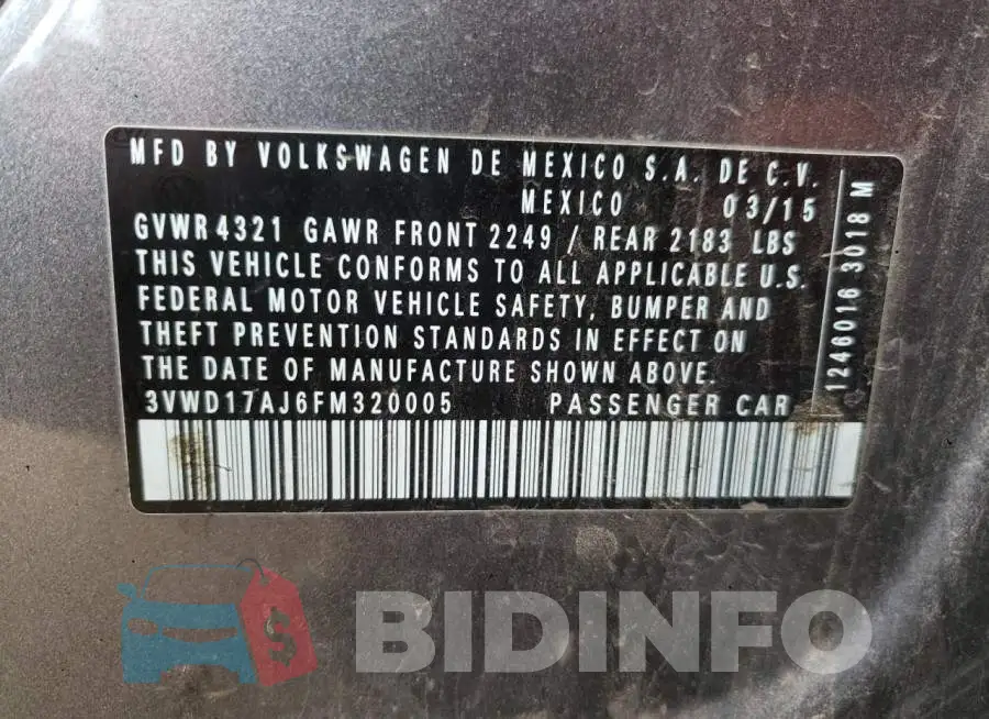 3VWD17AJ6FM320005 Photo# 13