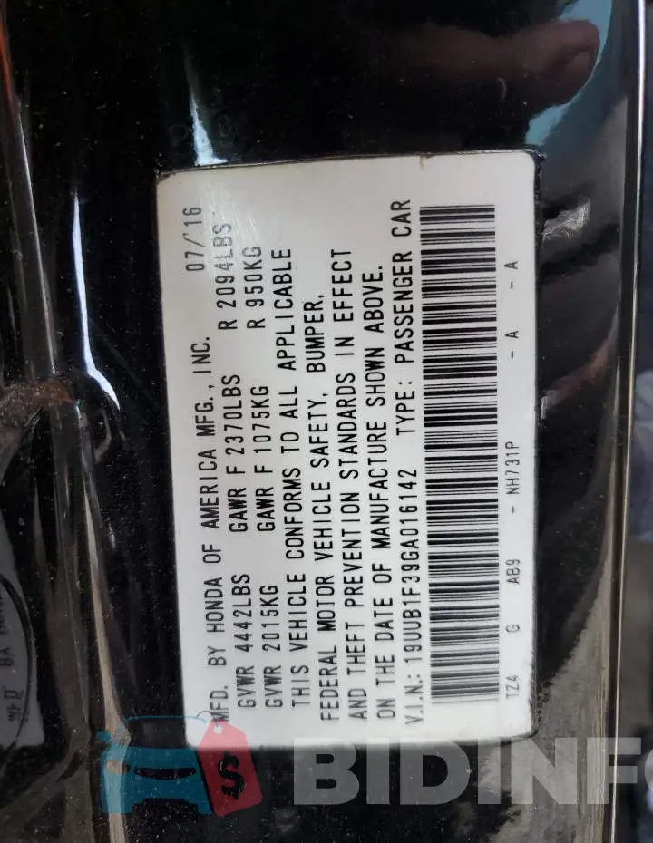 19UUB1F39GA016142 Photo# 12
