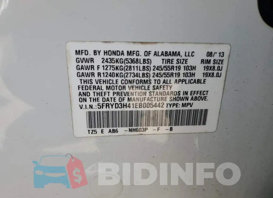 5FRYD3H41EB005442 Photo# 14