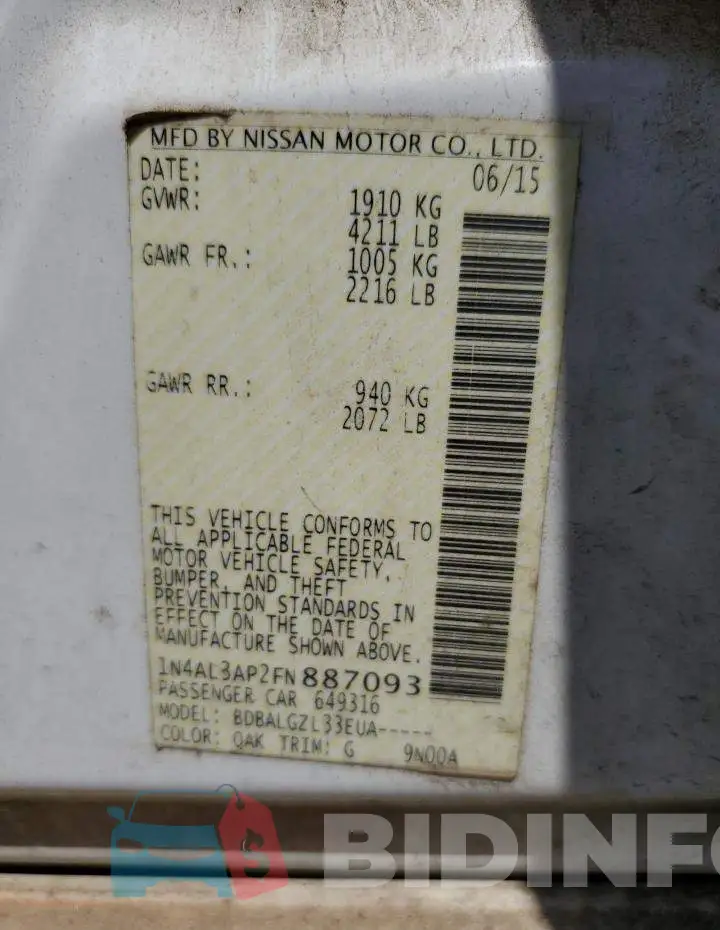 1N4AL3AP2FN887093 Photo# 12