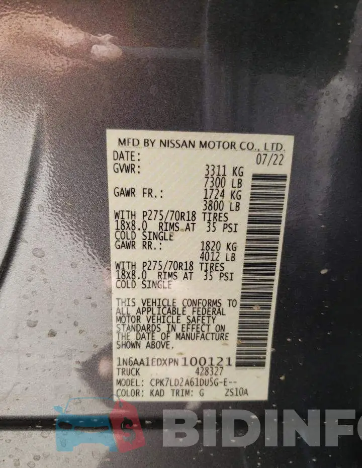 1N6AA1EDXPN100121 Photo# 12