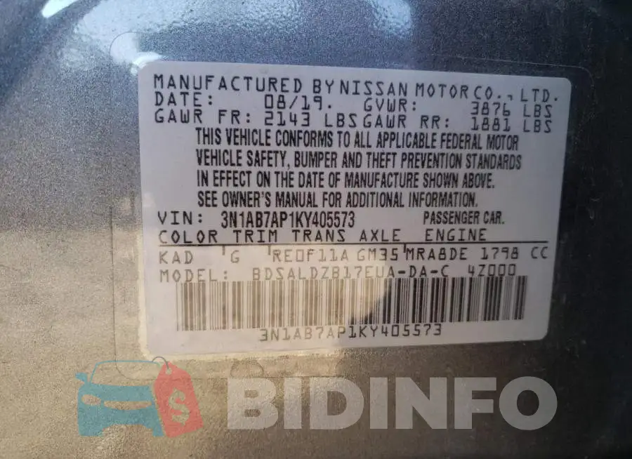 3N1AB7AP1KY405573 Photo# 12